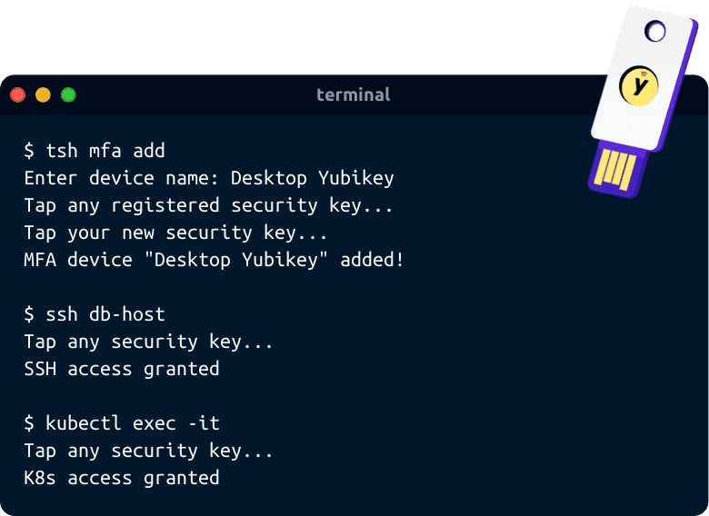 terminal screen for mfa, ssh, K8s access